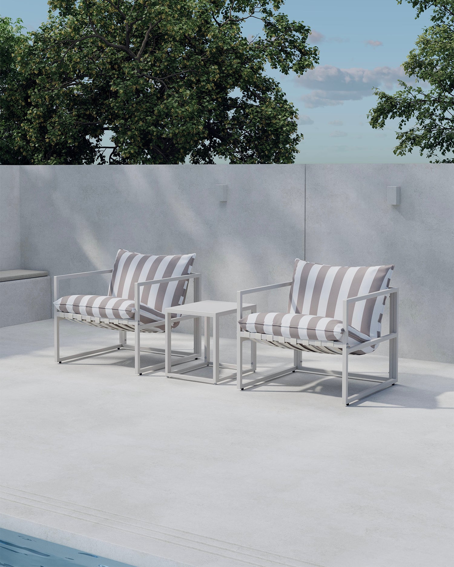 Set 2 poltrone e tavolino da esterno Kass