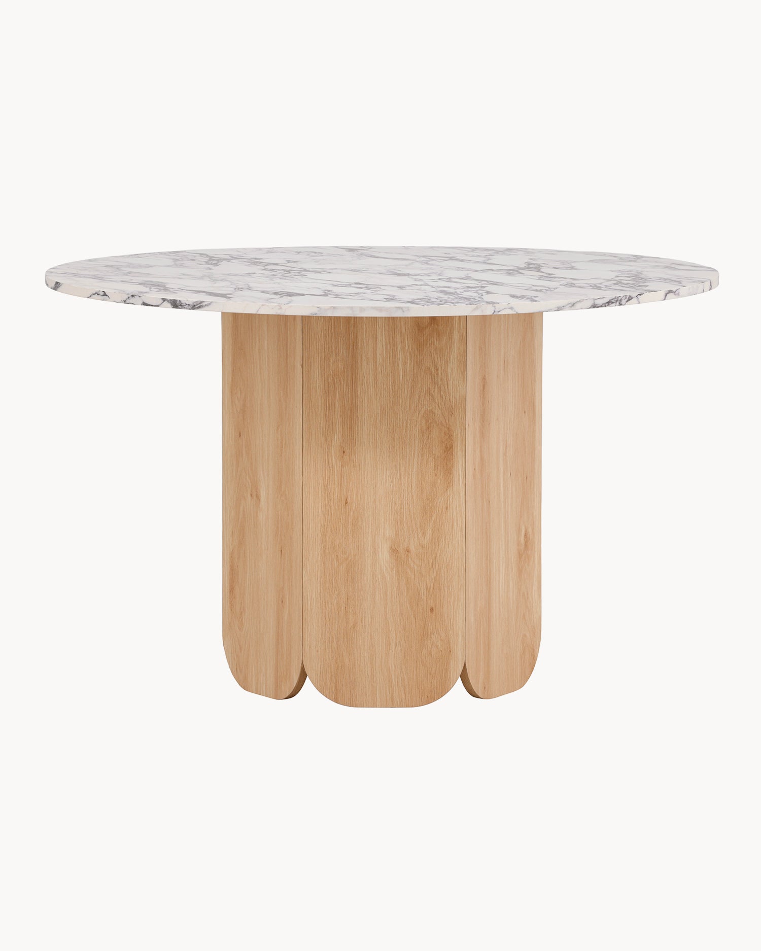 Tavolo da pranzo rotondo con piano effetto marmo Tekla