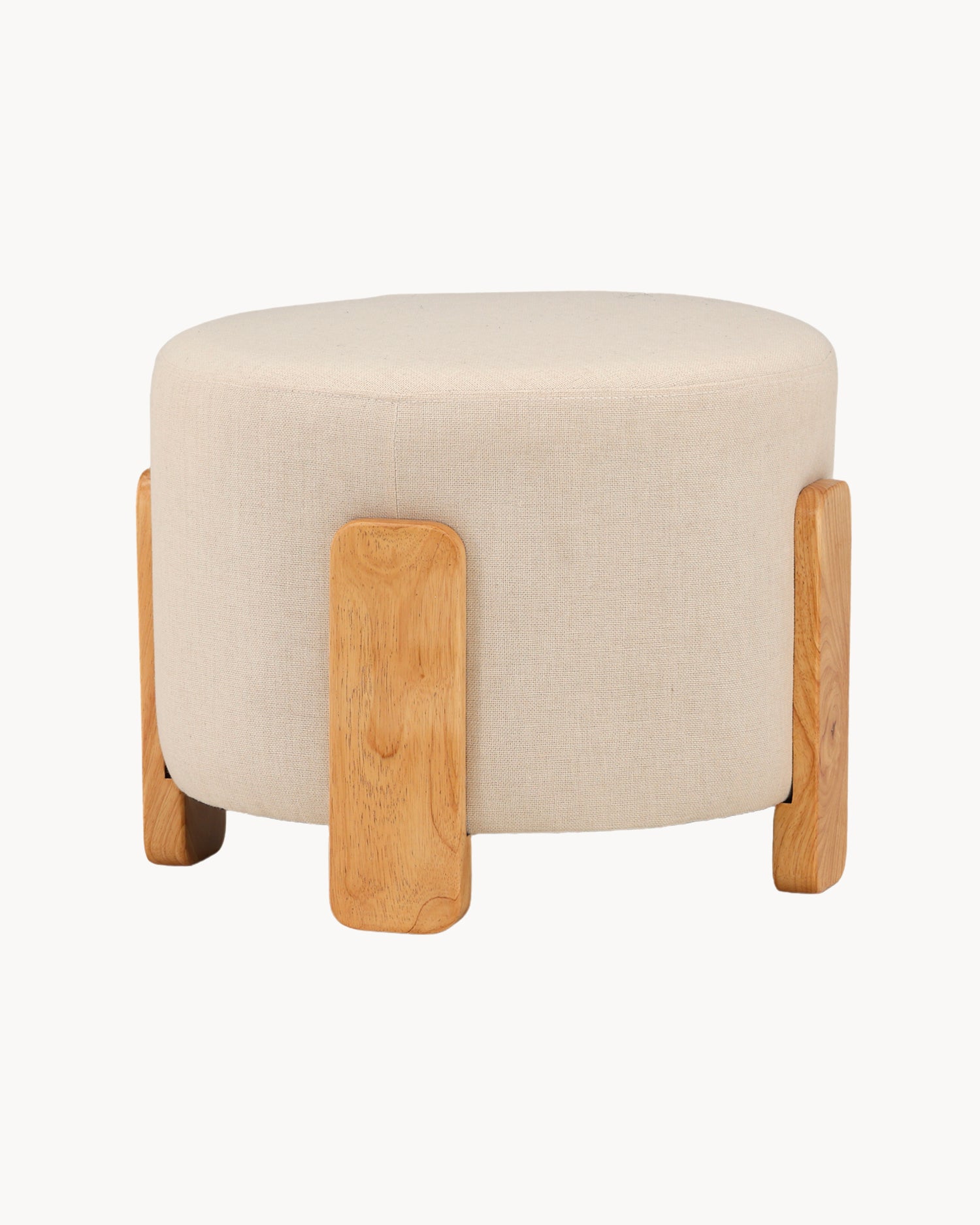Pouf imbottito in lino con piedini in legno Coffey
