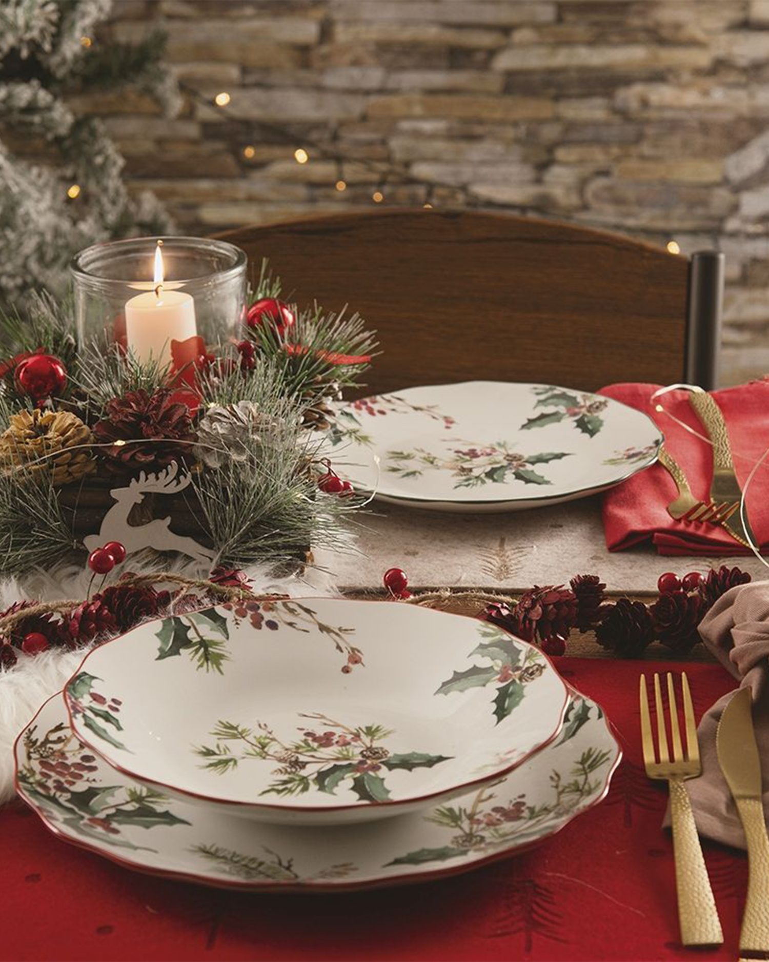 Servizio piatti 18 pezzi in porcellana Vintage Christmas