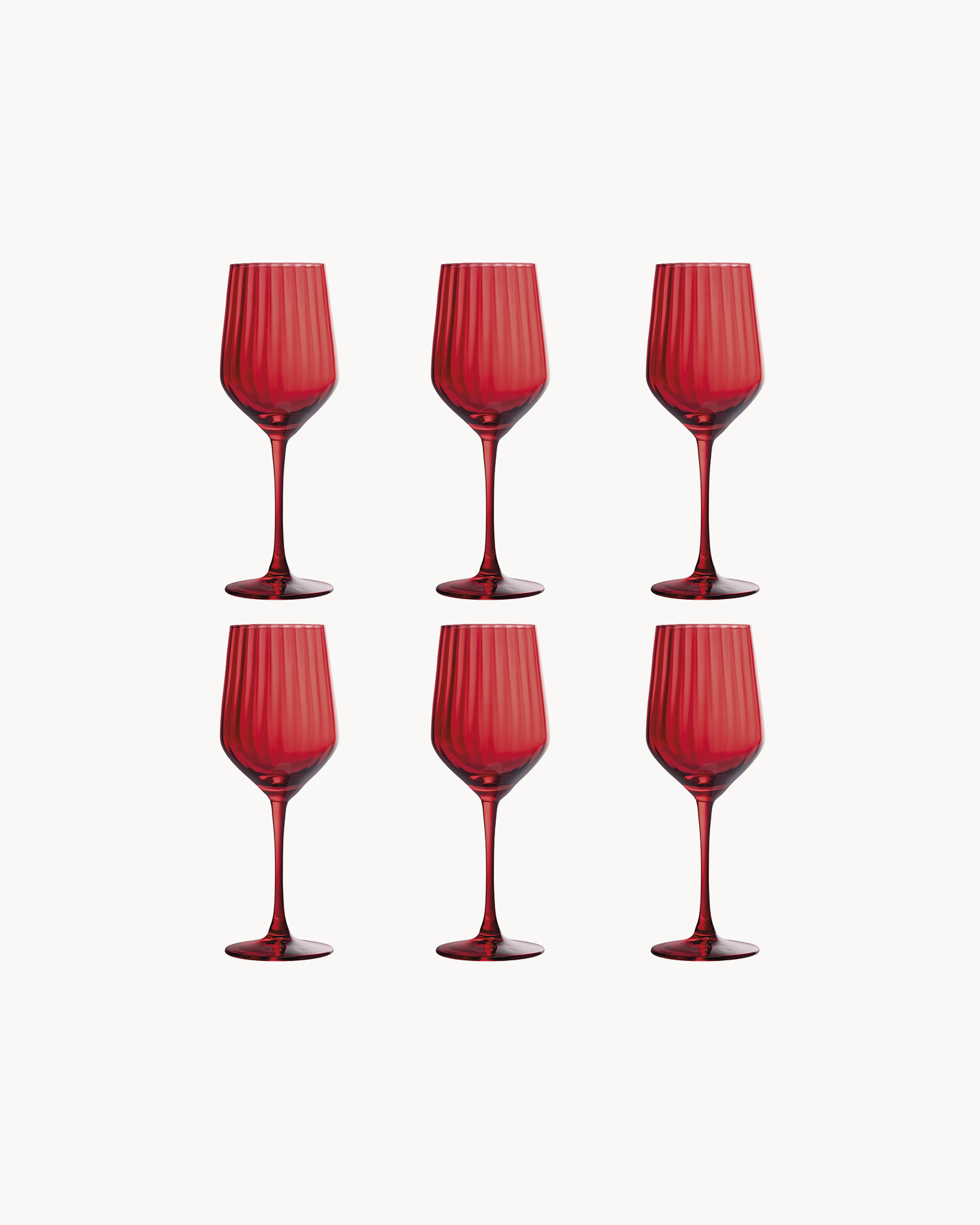 Set 6 calici natalizi in vetro rossi con lavorazione a righe verticali