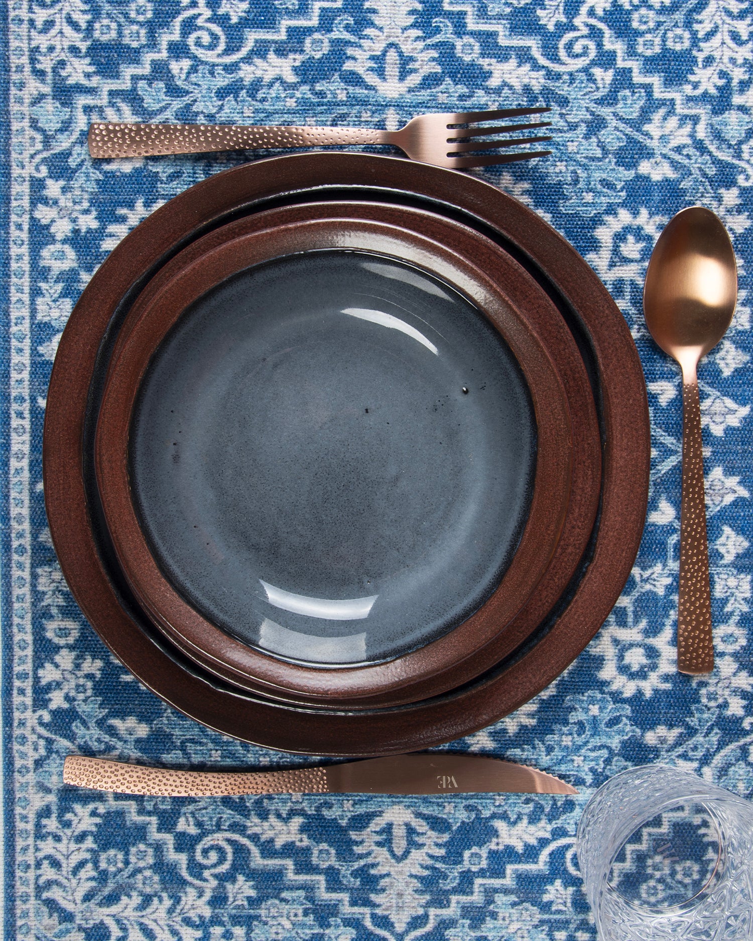 Set 24 posate in acciaio opaco Stone, rame