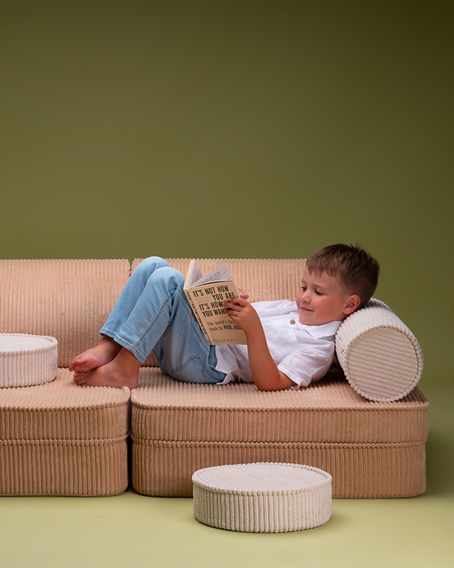 Divano modulare per bambini in velluto a coste, nocciola