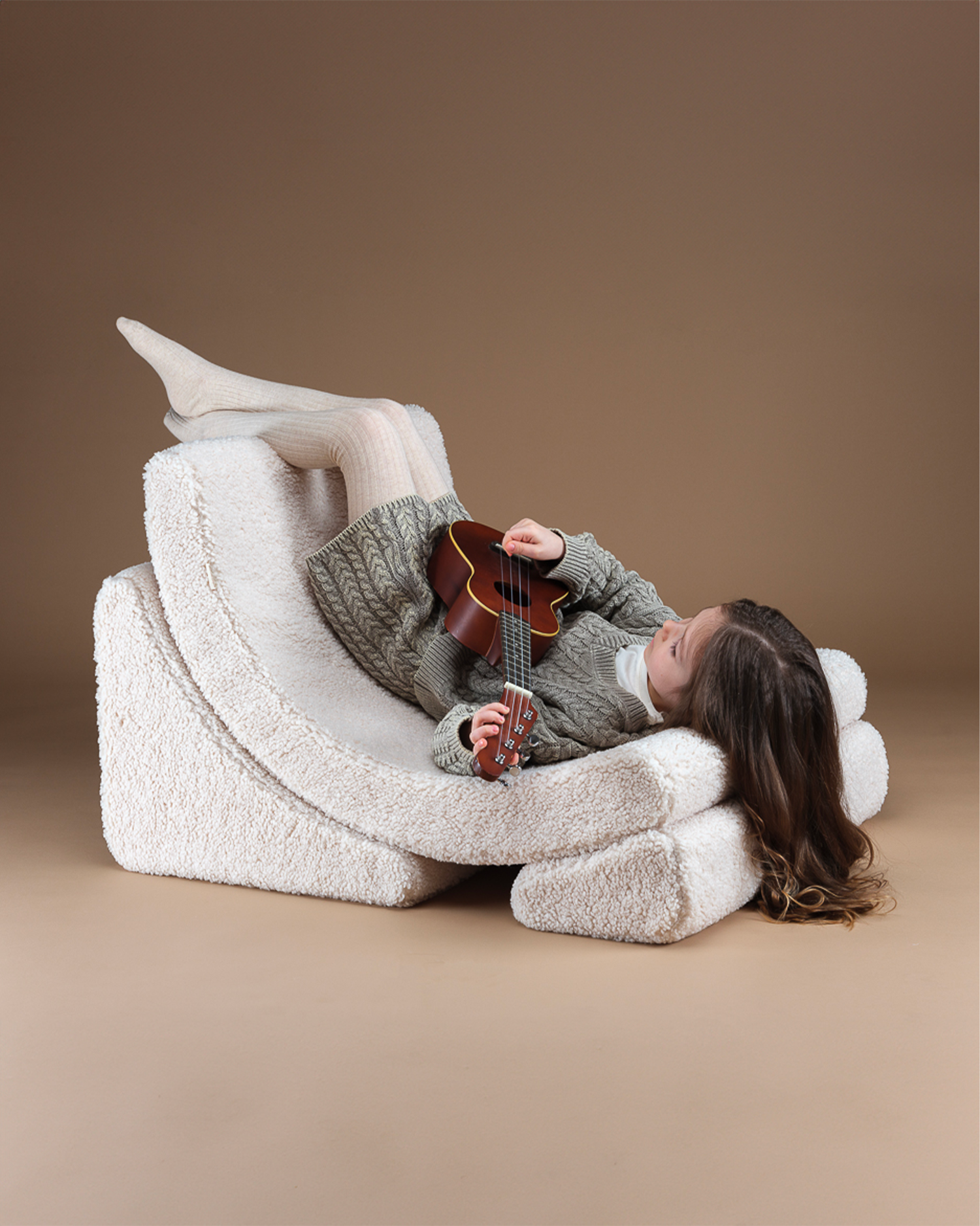 Poltrona per bambini in teddy Moon, bianca