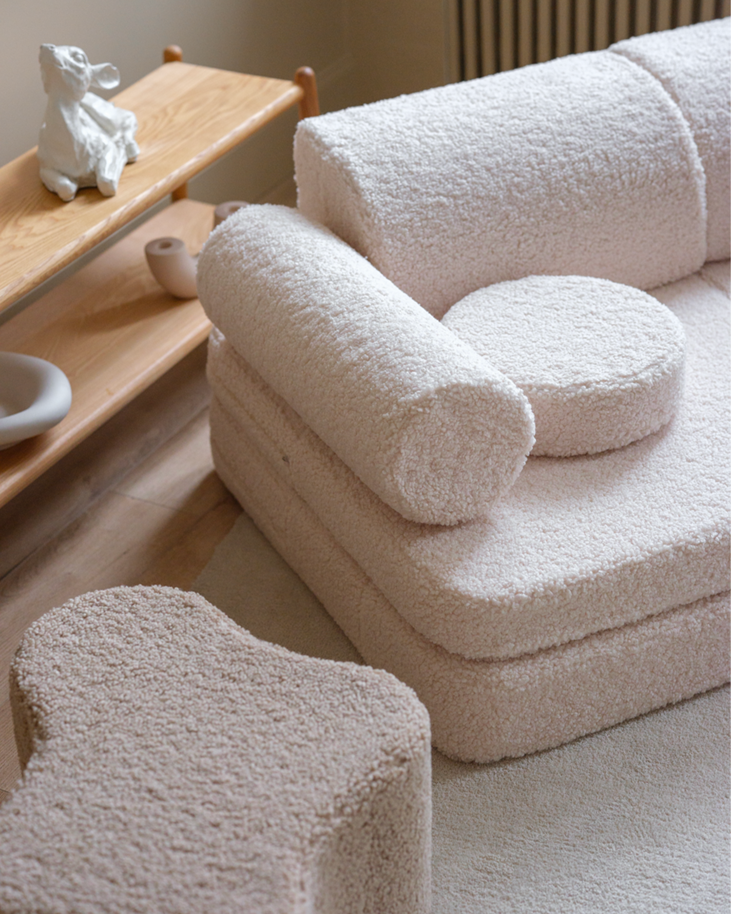 Divano modulare per bambini in teddy, bianco
