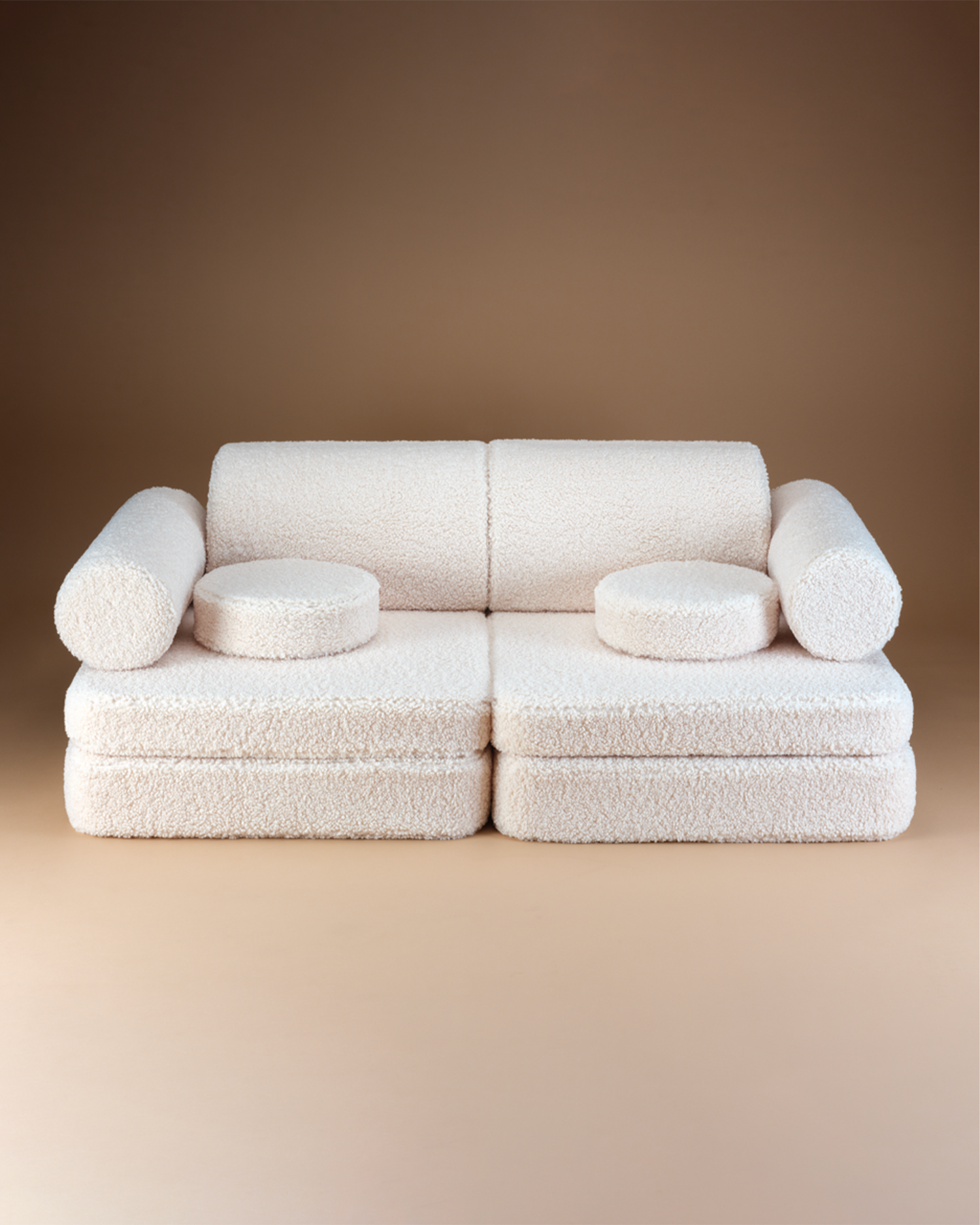 Divano modulare per bambini in teddy, bianco