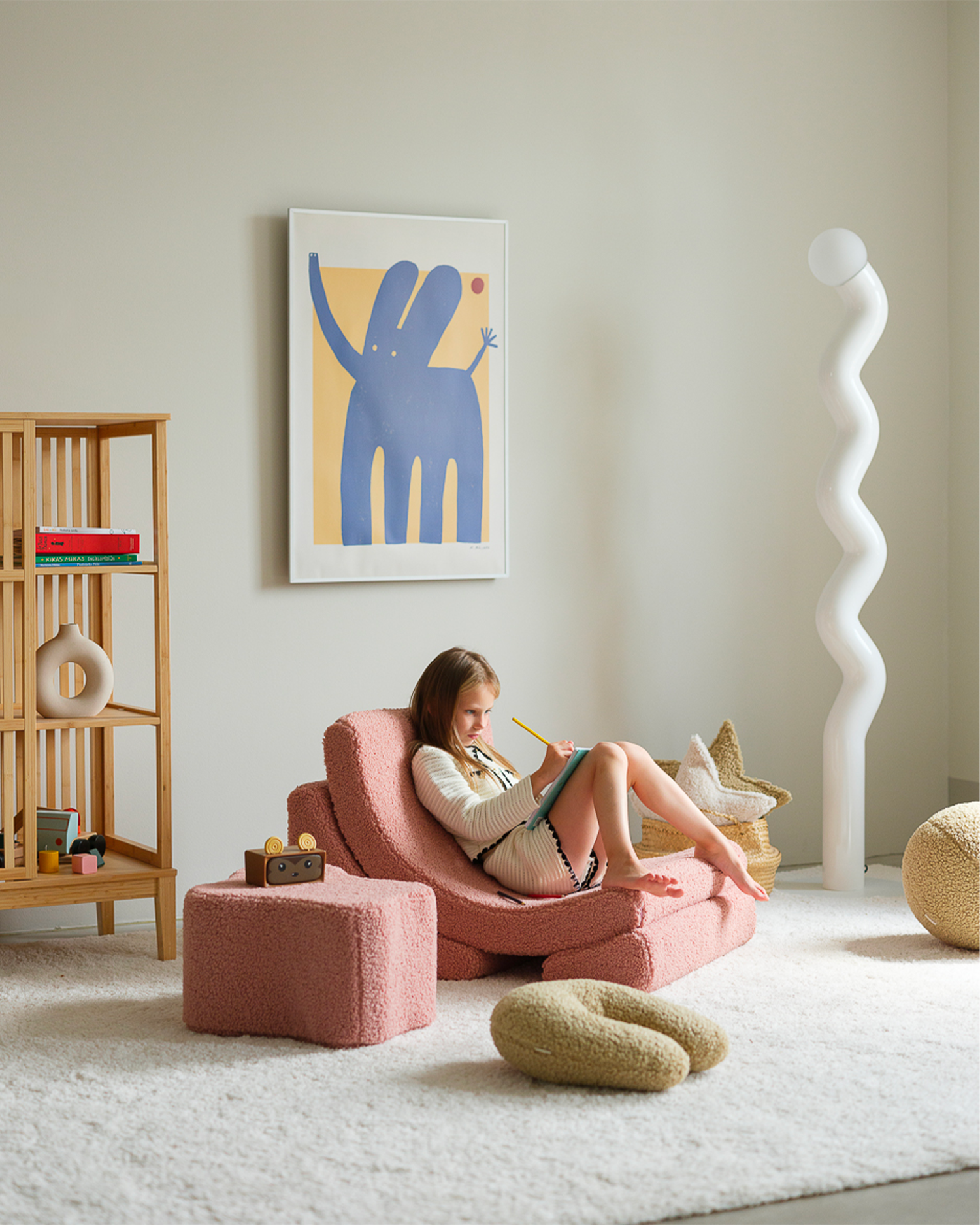Poltrona per bambini in teddy Moon, rosa