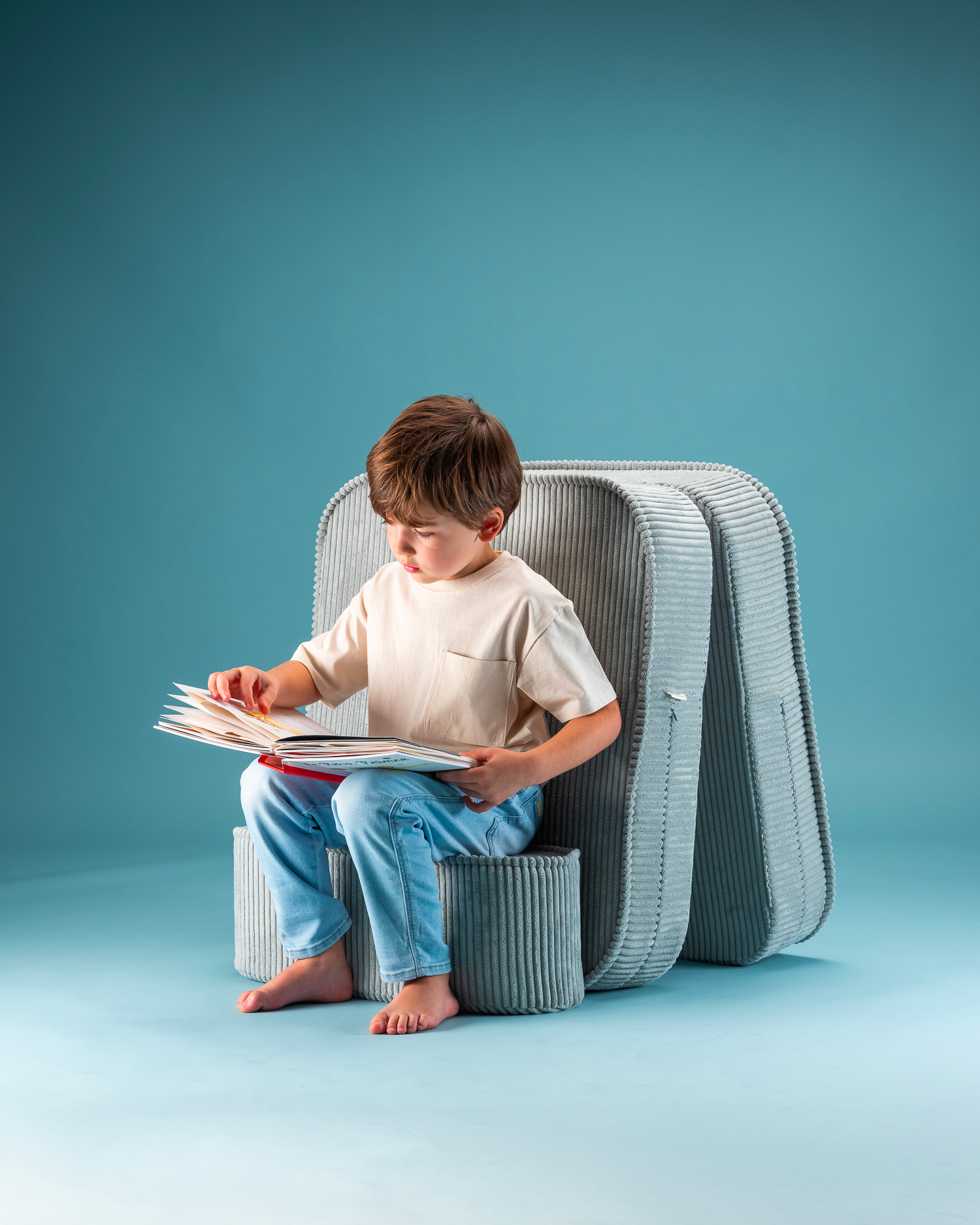 Poltrona per bambini in velluto a coste Flip, menta
