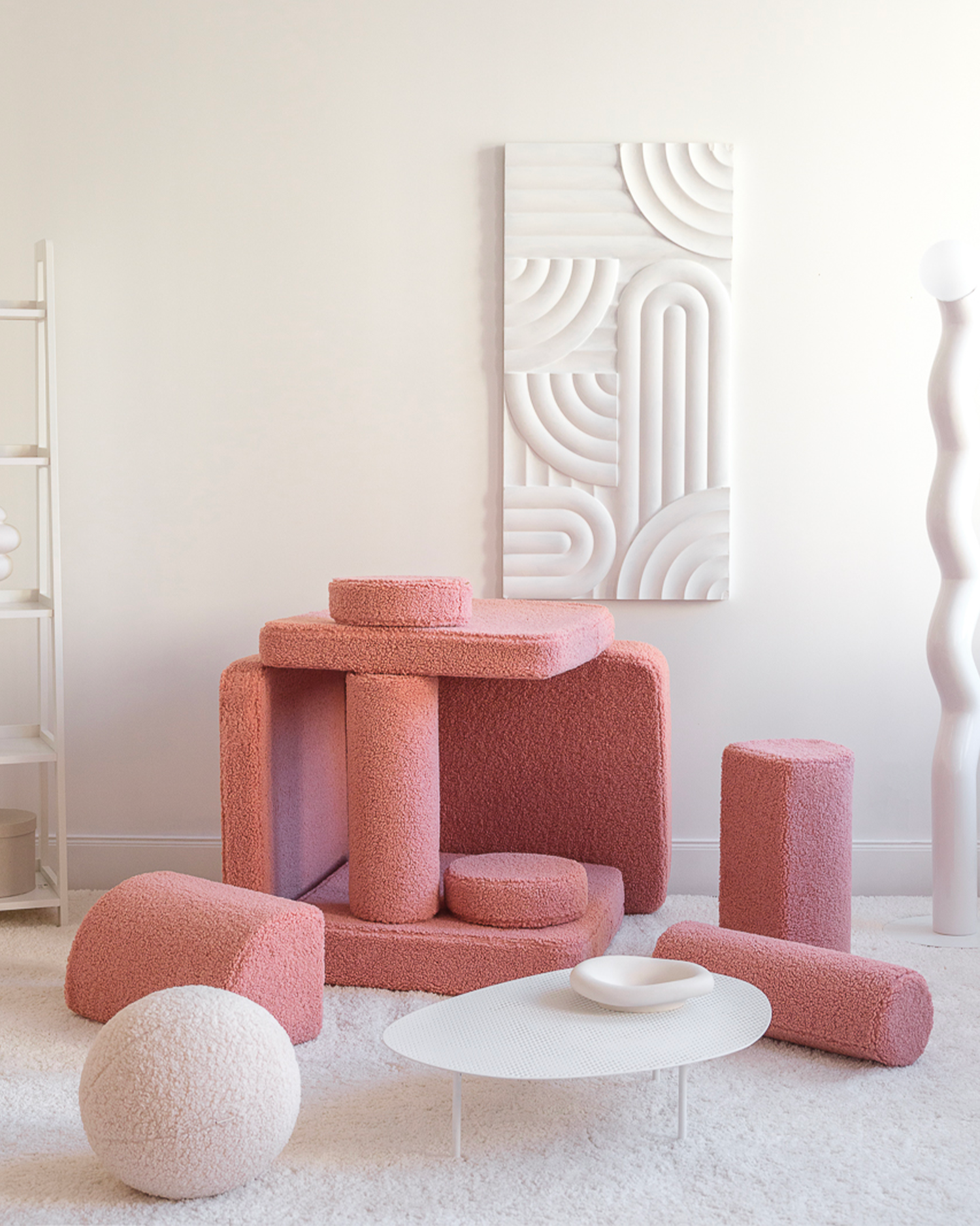 Divano modulare per bambini in teddy, rosa
