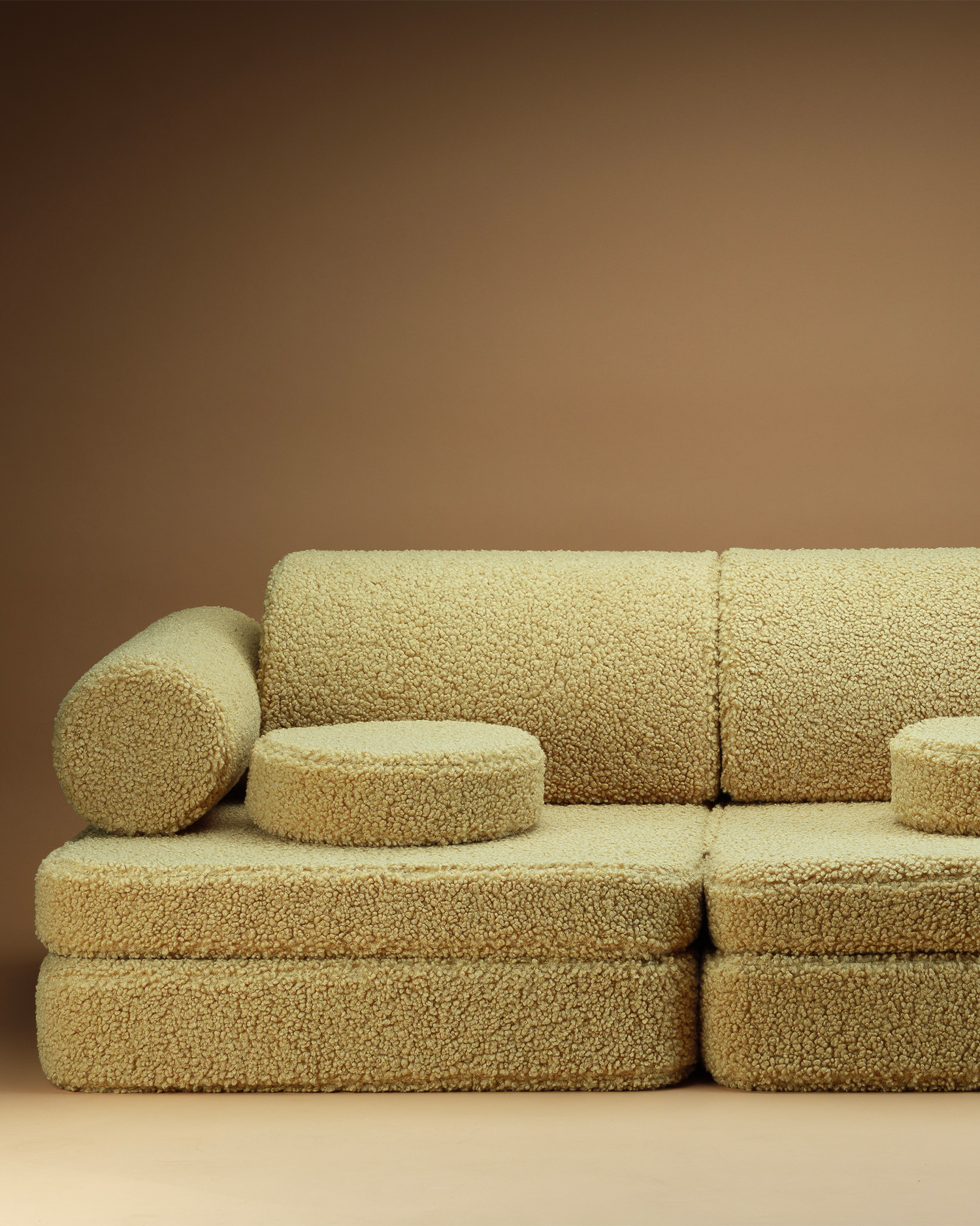Divano modulare per bambini in teddy, matcha