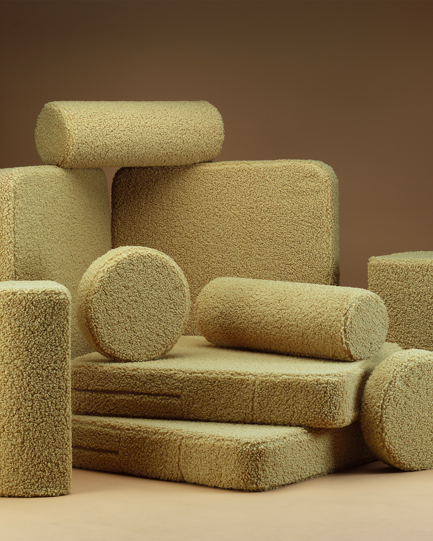 Divano modulare per bambini in teddy, matcha