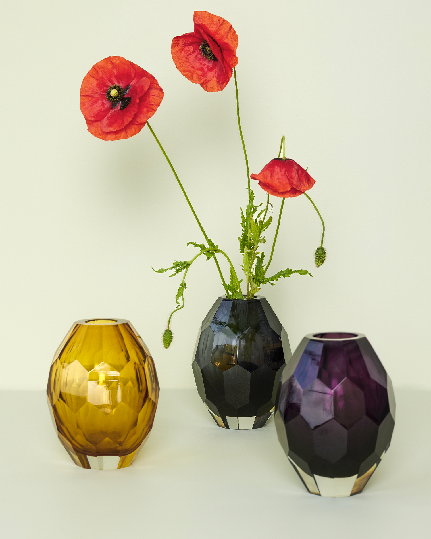 Vaso in vetro sfaccettato Facet, ambra