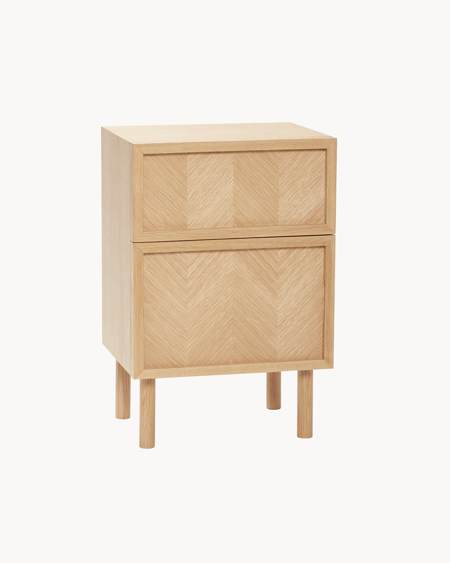 Comodino in legno di quercia con motivo spina di pesce Herringbone